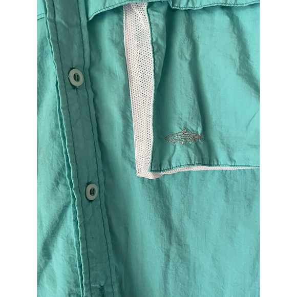 Vtg Tarponwear By Simms Short Sleeve Vented Nylon Fishing Shirt Teal Mens Med - Picture 3 of 8